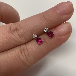 14K White Gold Ruby Earrings Diamond Accents Studs